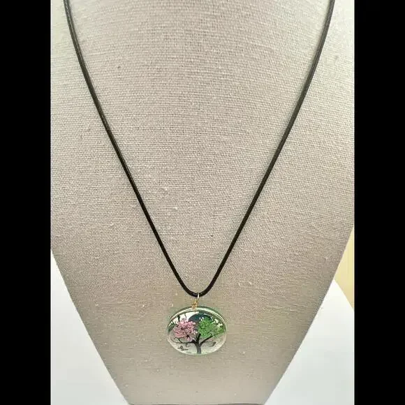 Beautiful Botanical Tree and Butterflies Pendant Necklace - Picture 3 of 11